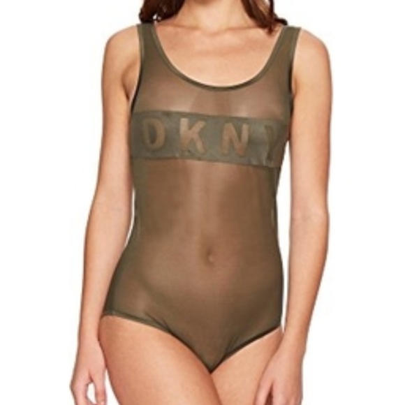 Dkny Other - NWT Army Green DKNY Logo Mesh Bodysuit